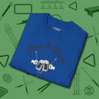 Cues & Brews T-Shirt, folded view, in Royal precise, confident, always in control