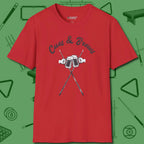 Cues & Brews T-Shirt, front view, in Red built for bold breaks and quiet confidence