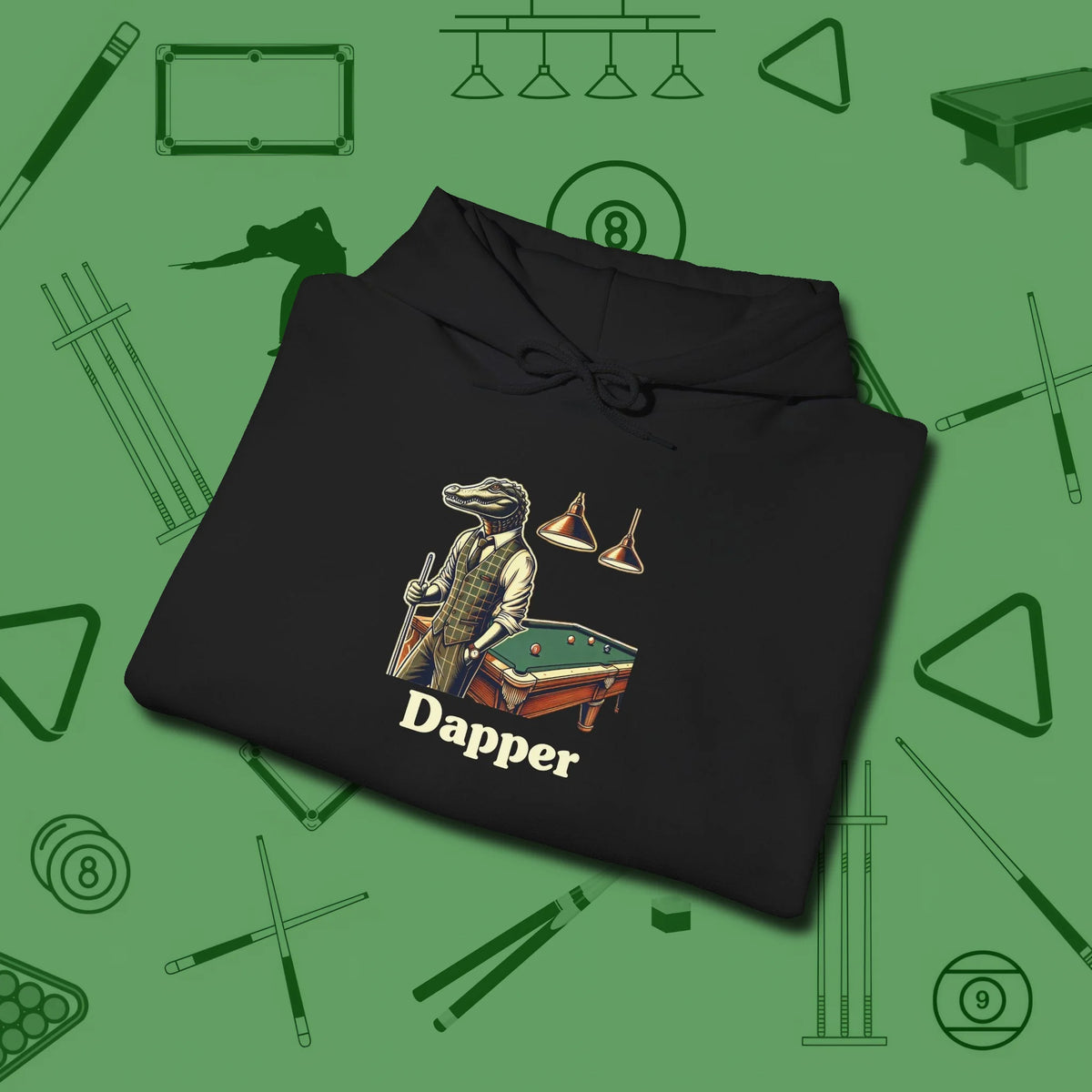 Dapper Alligator Hoodie, folded view, in Black table-tested, street-approved style