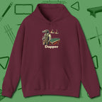 Dapper Alligator Hoodie, front view, in Maroon confidence stitched in every seam