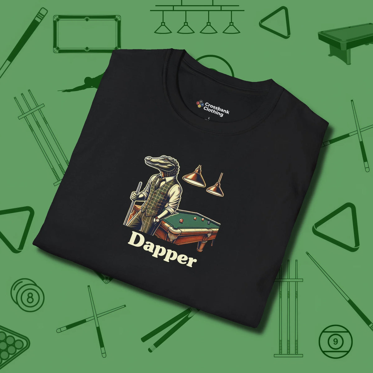 Dapper Alligator T-Shirt, folded view, in Black for players who live the game