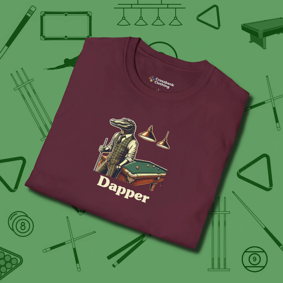 Dapper Alligator T-Shirt, folded view, in Maroon built for bold breaks and quiet confidence