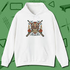Day of the Dead Sugar Skull Hoodie, front view, in White like your stroke — smooth and deliberate