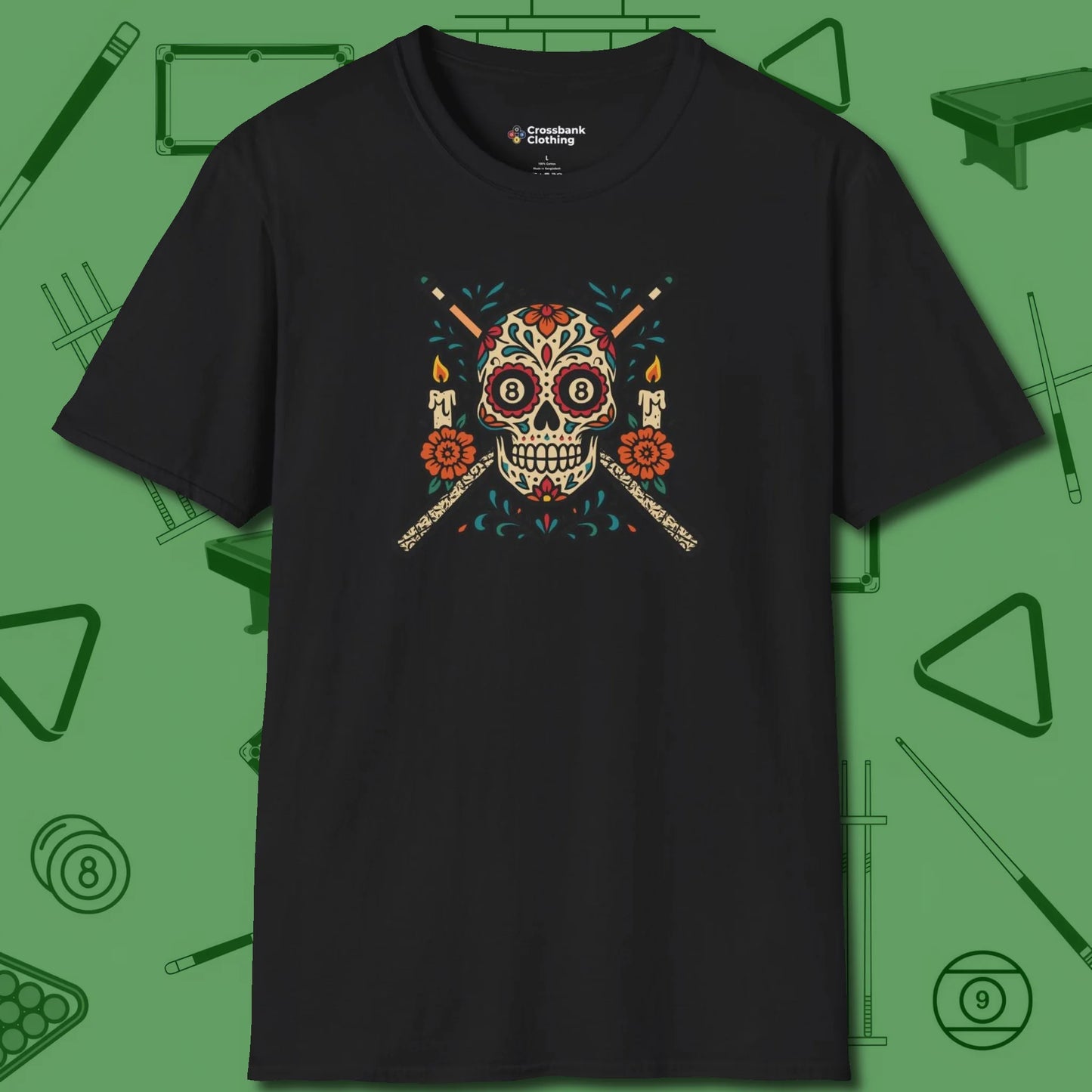 Day of the Dead Sugar Skull T-Shirt, front view, in Black make every shot — and outfit — count