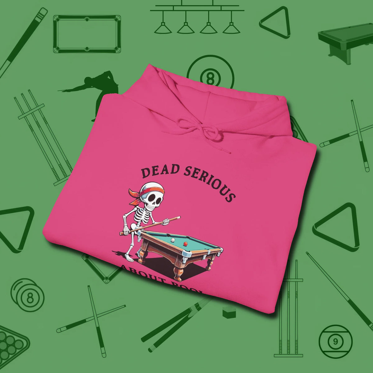 Dead Serious About Hoodie, folded view, in Heliconia because you don’t just play — you represent