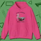 Dead Serious About Hoodie, front view, in Heliconia attitude built for the long haul