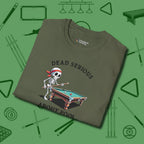 Dead Serious About T-Shirt, folded view, in Military Green strike fear with swagger and precision
