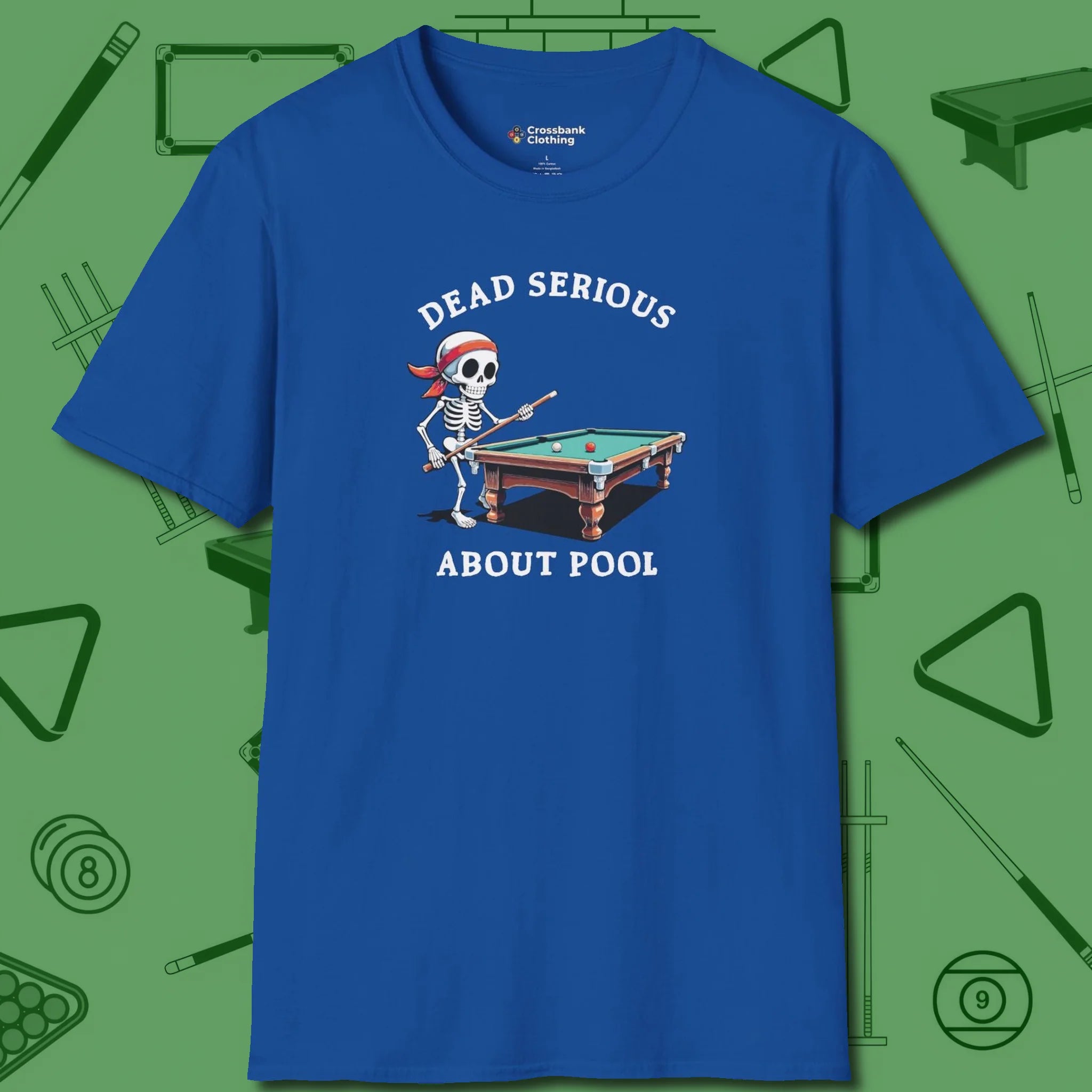 Dead Serious About T-Shirt, front view, in Royal confidence stitched in every seam