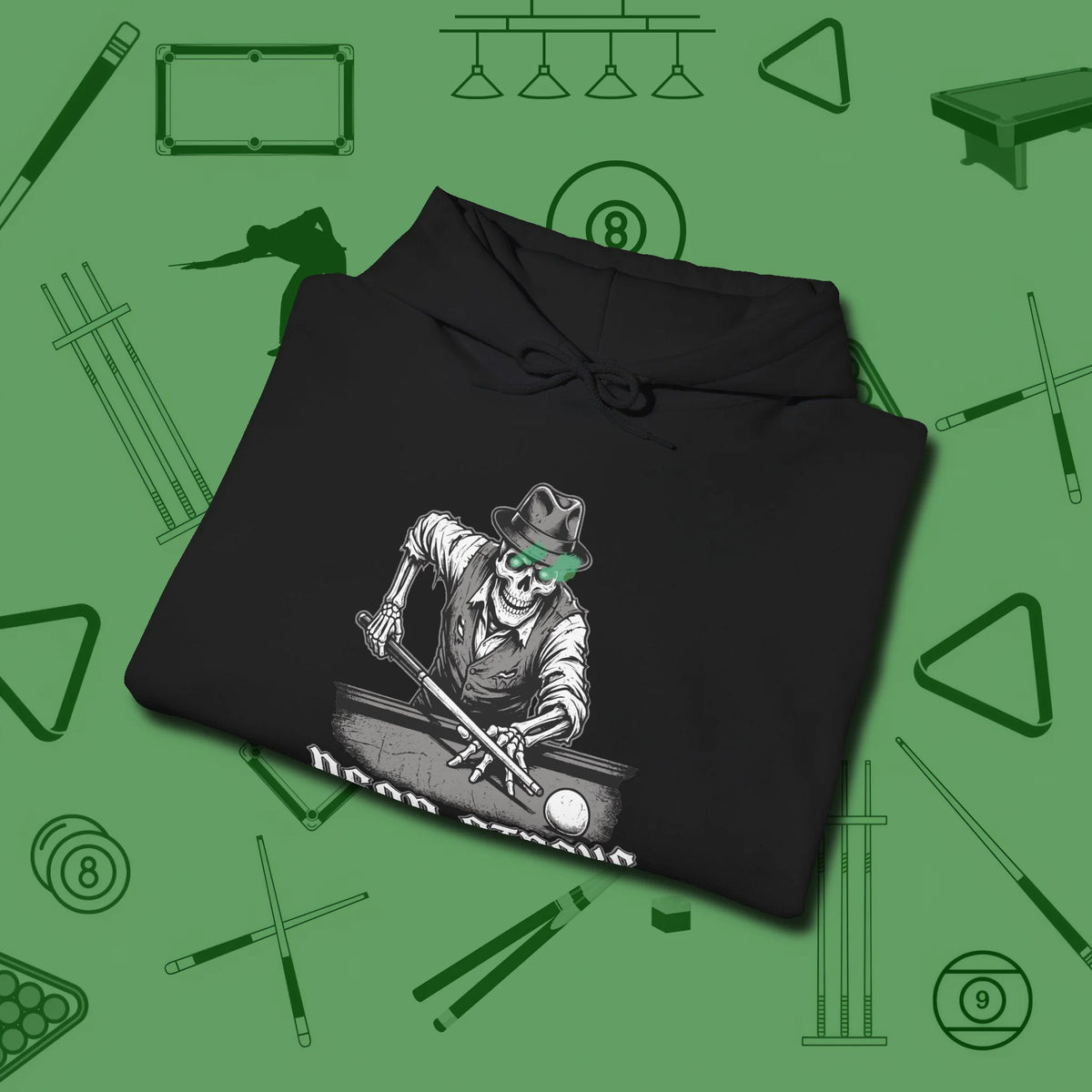 Dead Stroke Hoodie, folded view, in Black fashion with break-and-run energy