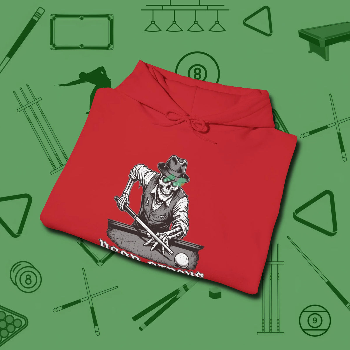 Dead Stroke Hoodie, folded view, in Red your go-to shirt for league night victories