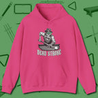 Dead Stroke Hoodie, front view, in Heliconia break, run out, turn heads — repeat