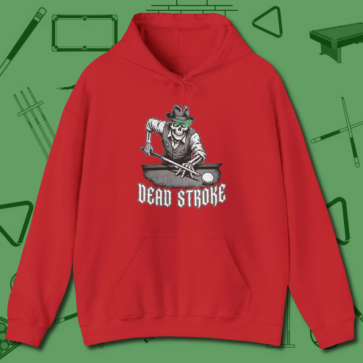 Dead Stroke Hoodie, front view, in Red subtle drip for serious shooters