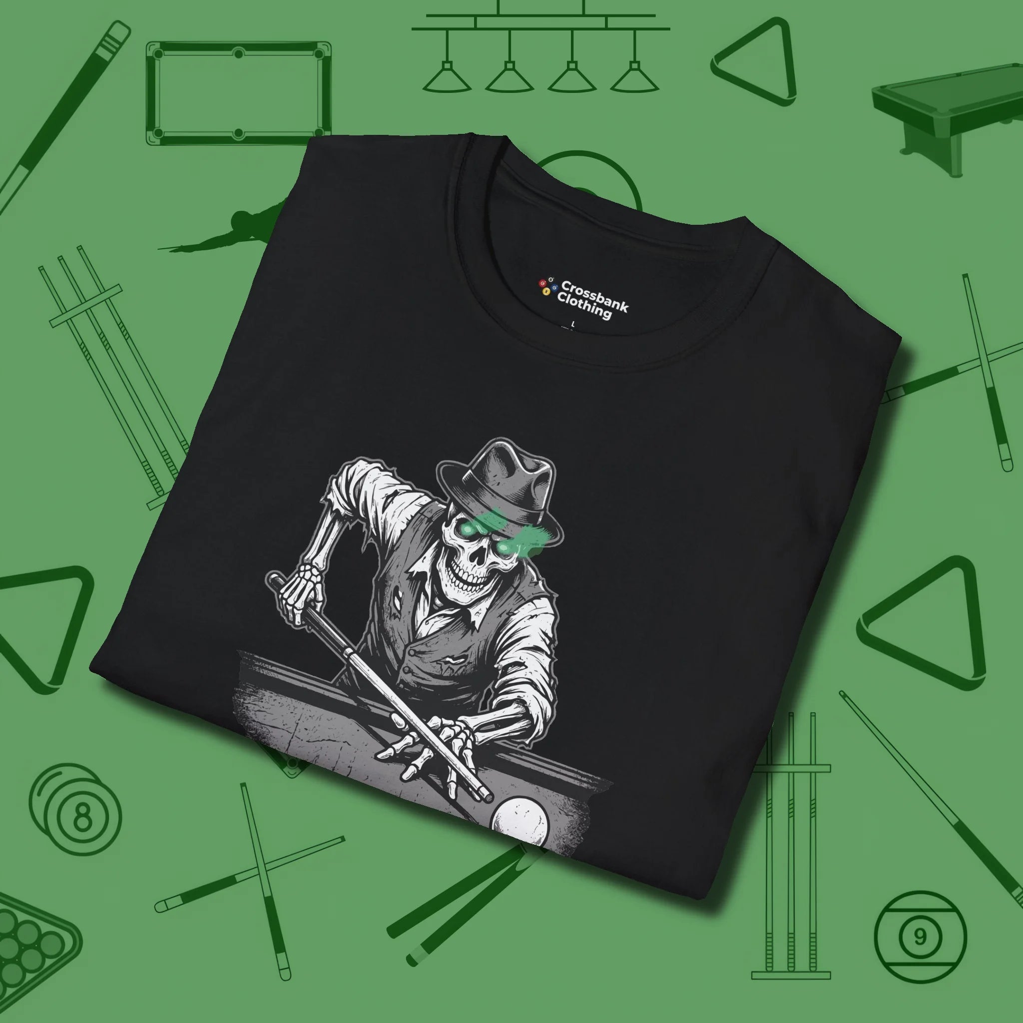 Dead Stroke T-Shirt, folded view, in Black classic cue style, no gimmicks