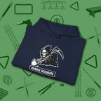 Deadly Accurate Hoodie, in Navy color, billiards hoodie, folded view