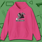 Deadly Accurate Hoodie, in Heliconia color, billiards hoodie, front view