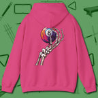 Death Grip 8 Ball Hoodie, back view, in Heliconia