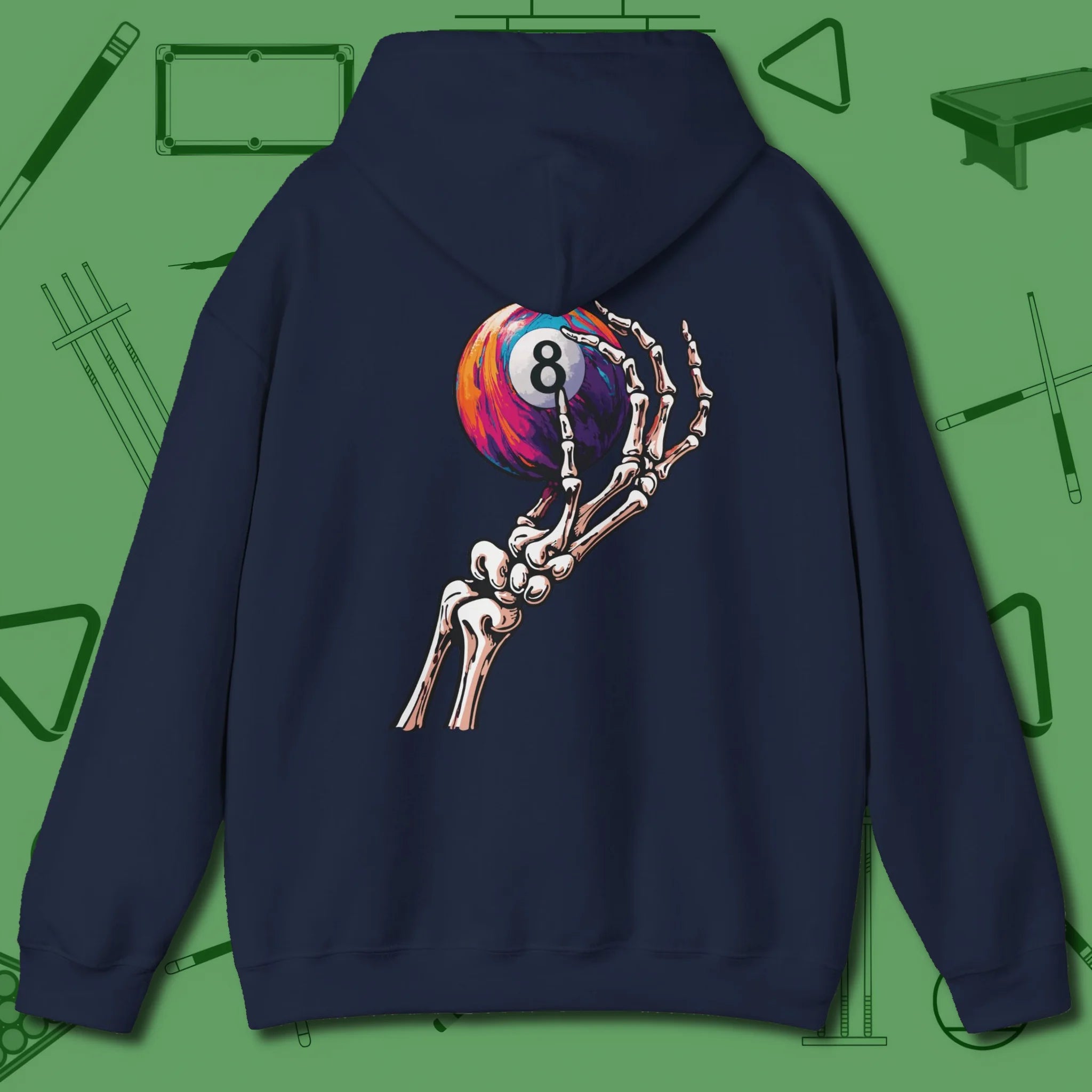 Death Grip 8 Ball Hoodie, back view, in Navy
