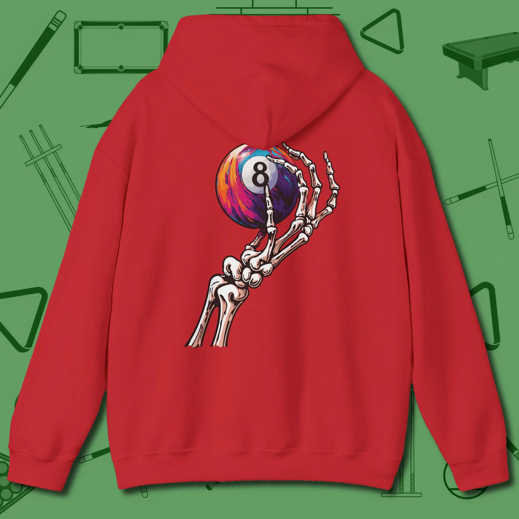 Death Grip 8 Ball Hoodie, back view, in Red