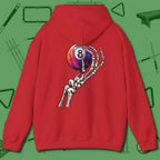 Death Grip 8 Ball Hoodie, back view, in Red