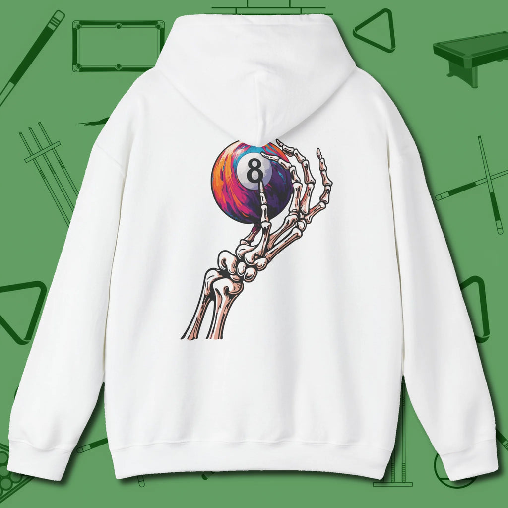 Death Grip 8 Ball Hoodie, back view, in White