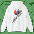 Death Grip 8 Ball Hoodie, back view, in White