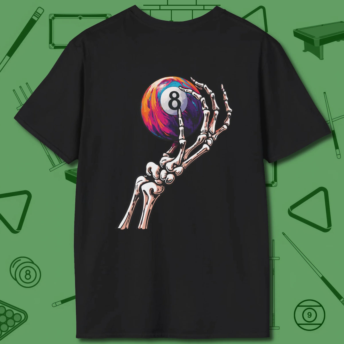 Death Grip 8 Ball T-Shirt, back view, in Black lock-up safety, cold precision