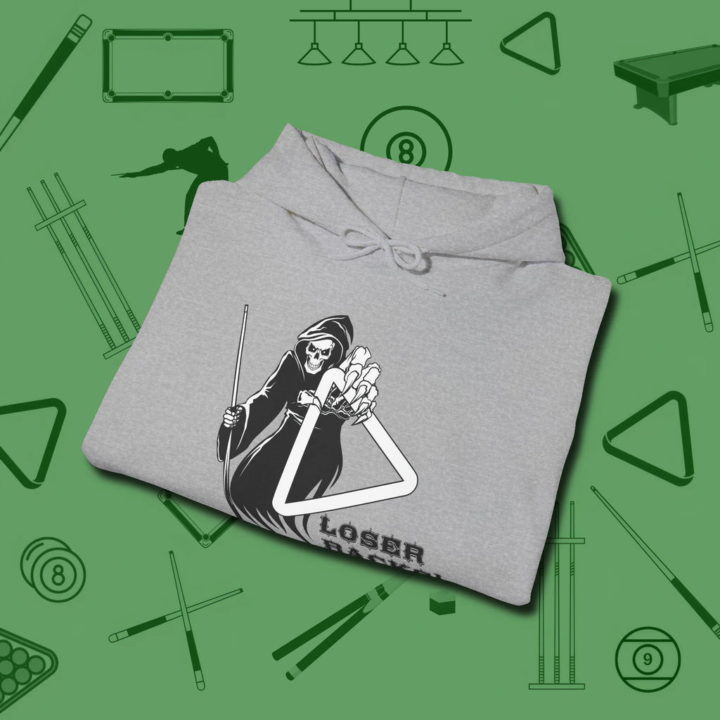 Death Loser Racks Hoodie, folded view, in Sport Grey your secret weapon off the table