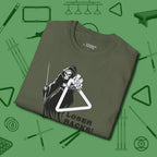 Death Loser Racks T-Shirt, folded view, in Military Green strike fear with swagger and precision
