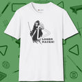 Death Loser Racks T-Shirt, front view, in White classic cue style, no gimmicks