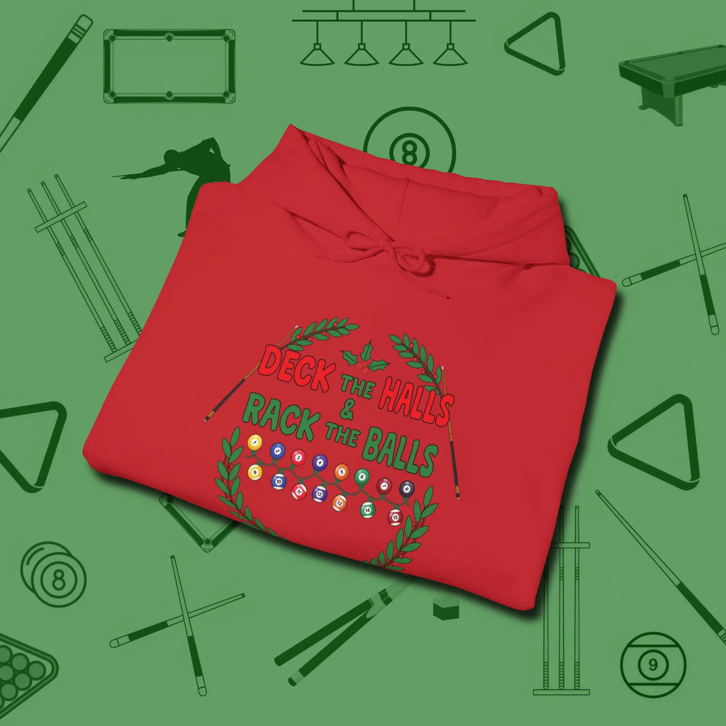 Deck the Halls Hoodie, folded view, in Red what champions wear between racks