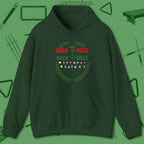 Deck the Halls Hoodie, front view, in Forest Green helps your stroke and your style