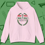 Deck the Halls Hoodie, front view, in Light Pink precise, confident, always in control
