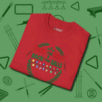 Deck the Halls T-Shirt, folded view, in Red table-tested, street-approved style
