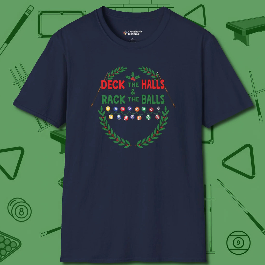 Deck the Halls T-Shirt, front view, in Navy attitude built for the long haul