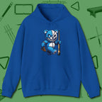 Demented Teddy Billiards Hoodie, front view, in Royal not your average 8-ball graphic tee