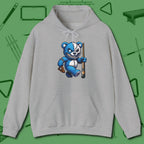 Demented Teddy Billiards Hoodie, front view, in Sport Grey an extension of your pool persona