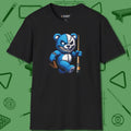 Demented Teddy Billiards T-Shirt, front view, in Black fashion with break-and-run energy