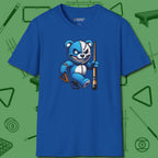 Demented Teddy Billiards T-Shirt, front view, in Royal clean lines for dirty minds
