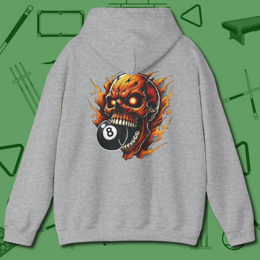 Demon Skull Eight Hoodie, back view, in Sport Grey