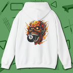 Demon Skull Eight Hoodie, back view, in White