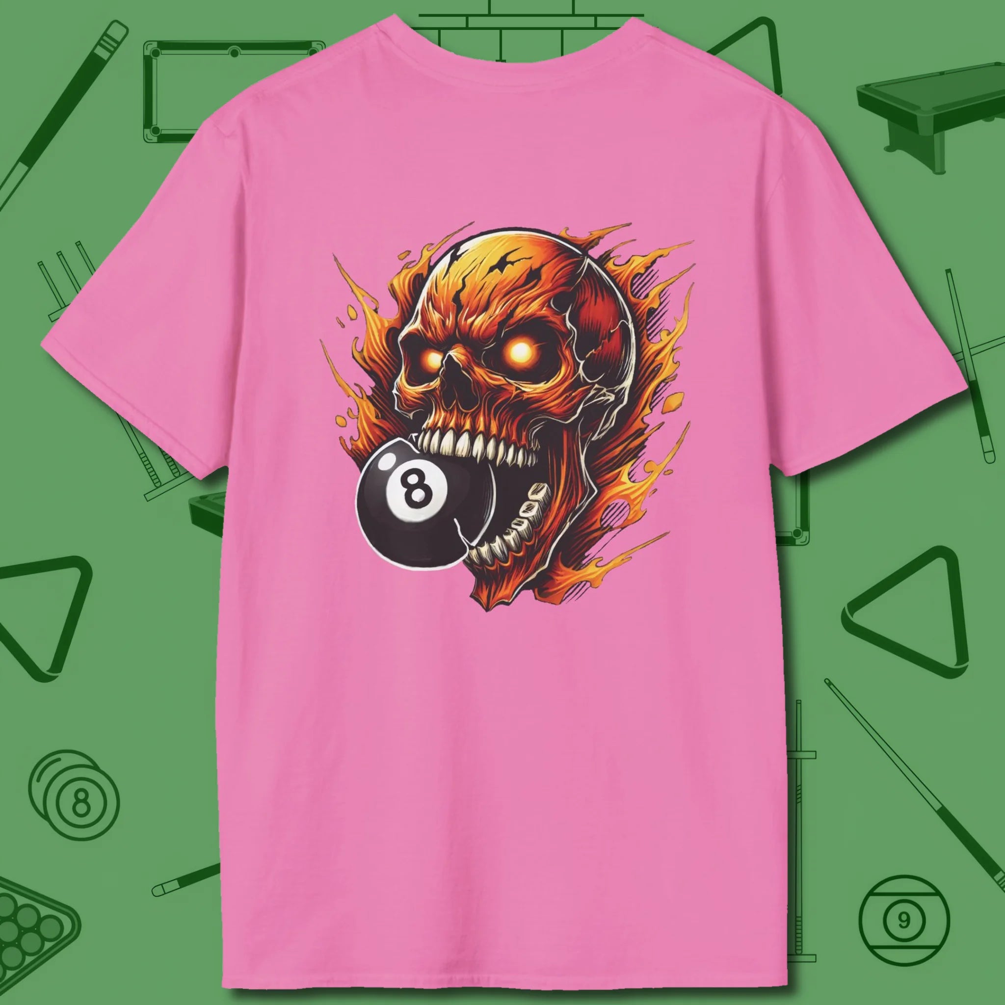 Demon Skull Eight T-Shirt, back view, in Azalea pink