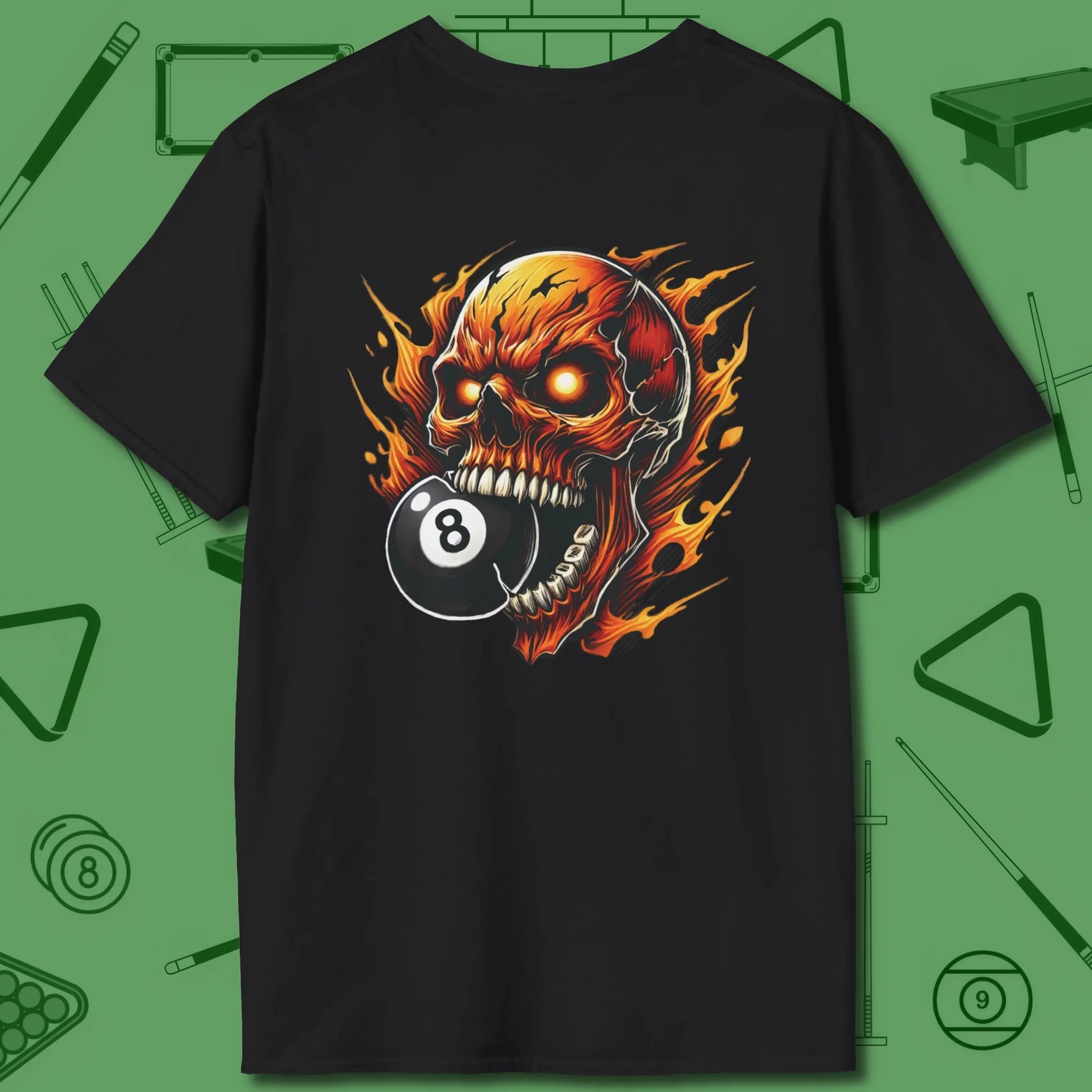 Demon Skull Eight T-Shirt, back view, in Black