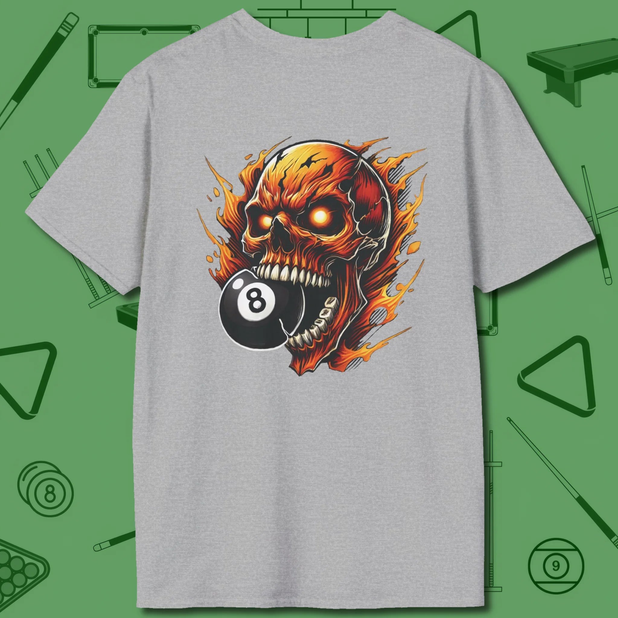 Demon Skull Eight T-Shirt, back view, in Sport Grey