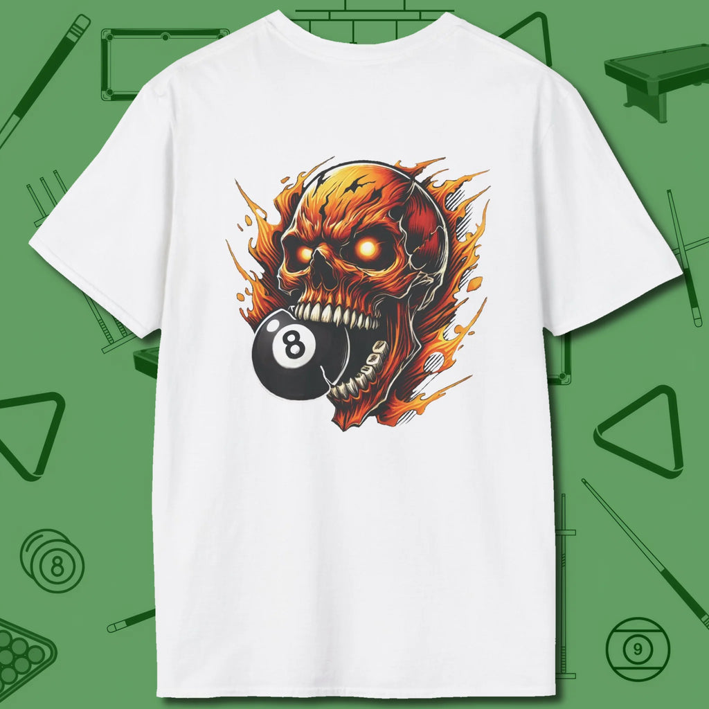 Demon Skull Eight T-Shirt, back view, in White