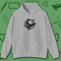 Digital Glitch Eight Ball Hoodie, in Sport Grey color, billiards hoodie, front view