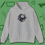 Digital Glitch Eight Ball Hoodie, in Sport Grey color, billiards hoodie, front view
