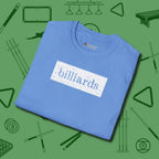 Distressed Billiards Sign T-Shirt, folded view, in Carolina Blue an extension of your pool persona
