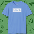 Distressed Billiards Sign T-Shirt, front view, in Carolina Blue built for bold breaks and quiet confidence
