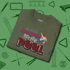 Done Adulting Unicorn T-Shirt, folded view, in Military Green stitched for cue discipline and cool confidence