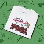 Done Adulting Unicorn T-Shirt, folded view, in White not your average 8-ball graphic tee